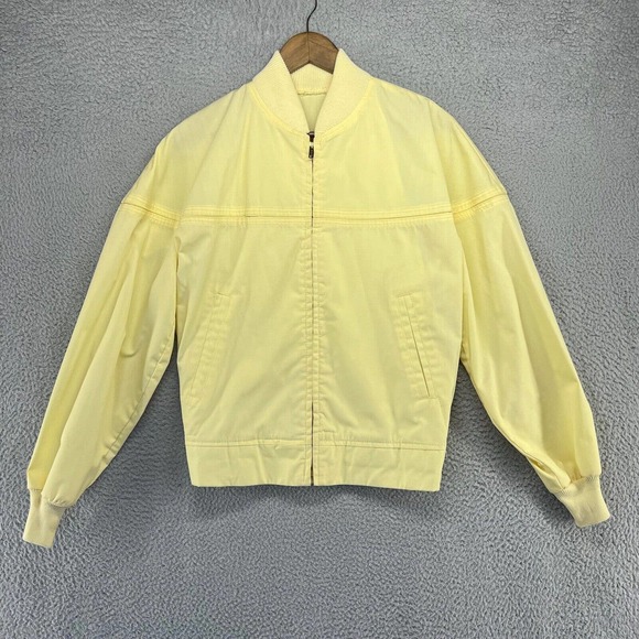 Vintage 70s Bomber Jacket Mens Small Yellow Zip Bomber Talon Pockets Lightweight - Picture 1 of 10